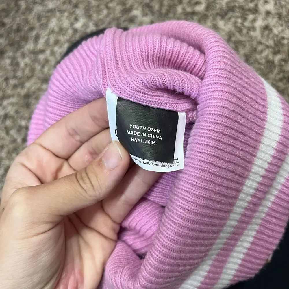 Squishmallows Pink Pom Pom Striped Beanie
